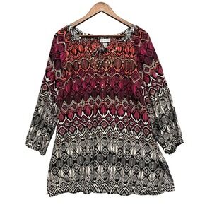 Women's 3X Peasant Tunic Top Multicolor Geometric Boho Hippie Prairie Tribal